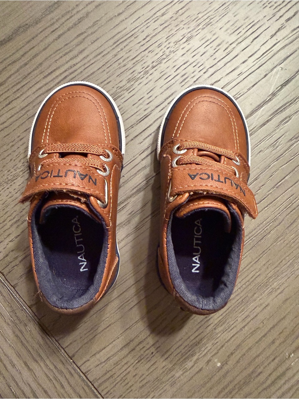 Nautica Toddler Tan Leather Hook-and-Loop Boat Shoes